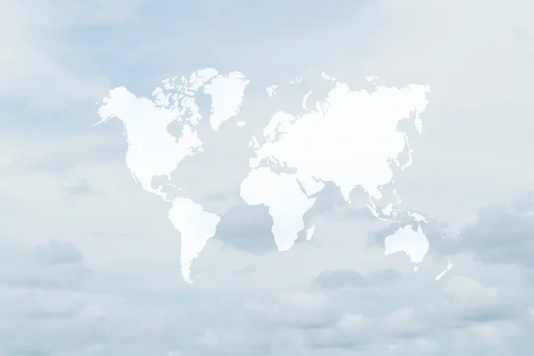 Nube di cielo blu con mappa del mondo — Foto Stock