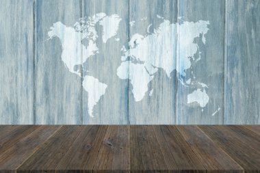 Ahşap doku yüzeyi ahşap Teras ve dünya ile harita