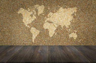 Duvar doku yüzeyi ahşap Teras ve dünya ile harita