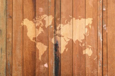 Ahşap doku yüzeyi ile Dünya Haritası