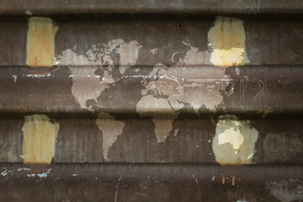 Metal rust wall texture surface with world map — Stock Photo, Image