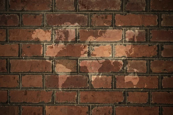 붉은 벽돌 벽 텍스처 표면 빈티지 스타일으로 세계 지도 — 스톡 사진