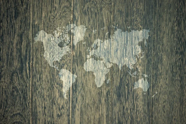 Wood texture surface vintage style with world map — Stock Photo, Image