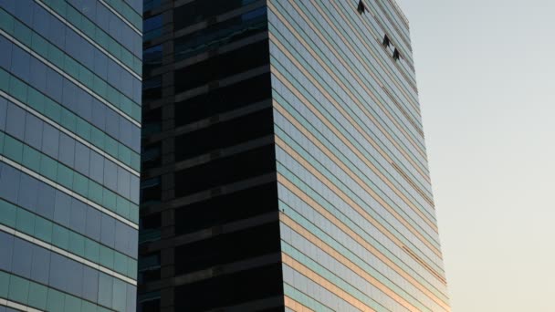 Glass building in evening time, Timelapse — Stock Video