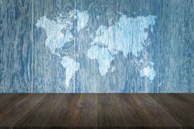 Ahşap doku yüzeyi ahşap Teras ve dünya ile harita