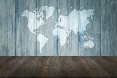 Ahşap doku yüzeyi ahşap Teras ve dünya ile harita