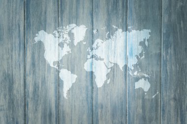 Ahşap doku yüzeyi ile Dünya Haritası