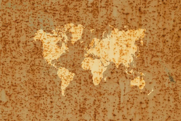 Metal pas duvar doku yüzeyi ile Dünya Haritası — Stok fotoğraf