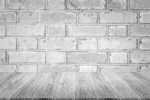 Red Brick superficie texture della parete con terrazza in legno — Foto Stock