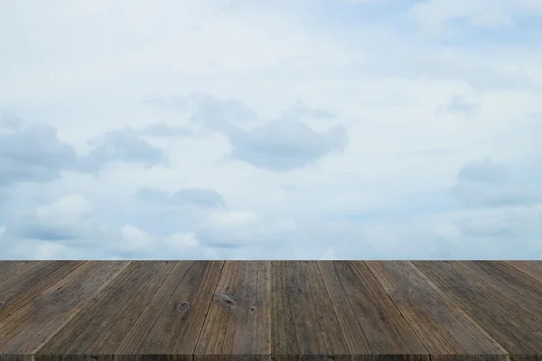 Blue sky cloud with Wood terrace — Stock Photo, Image