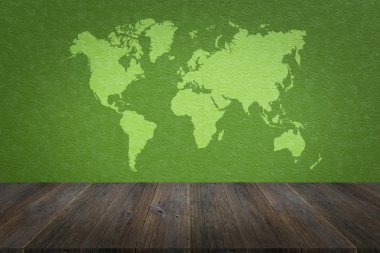Duvar doku yüzeyi ahşap Teras ve dünya ile harita