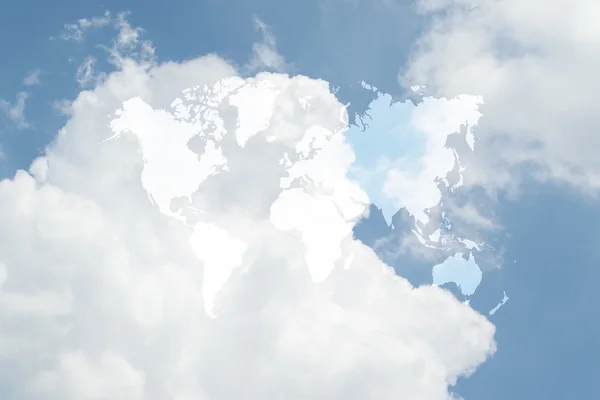 Blue sky cloud with world map