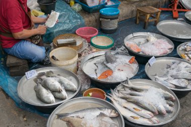 Pazarda taze balık.
