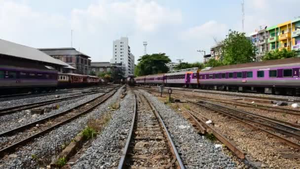 Locomotive train switching the railway, Timelapse — Stock Video