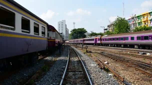 Locomotive train switching the railway, Timelapse — Stock Video