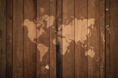 Ahşap doku yüzey vintage tarzı ile Dünya Haritası