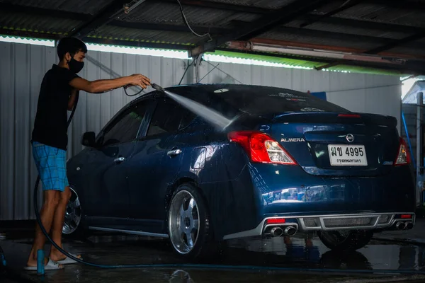 Banguecoque Tailândia Abril 2020 Limpeza Pessoal Cuidados Carro Não Identificado — Fotografia de Stock