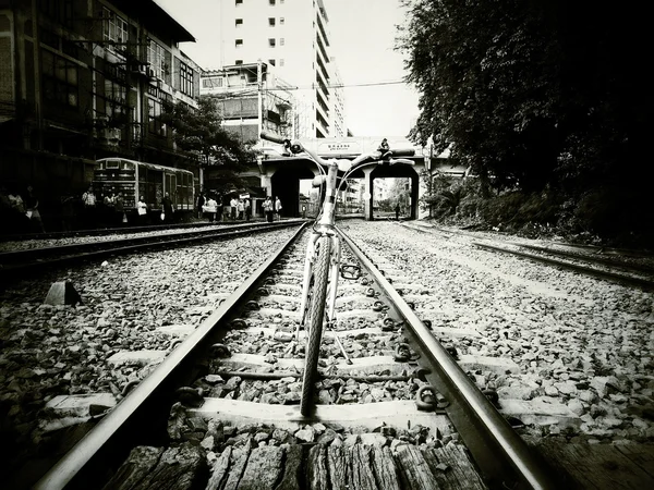 Bicycle and railway plus effects — Stock Photo, Image