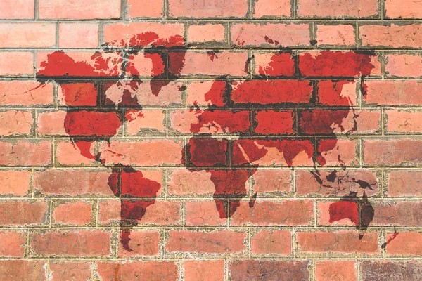 Red Brick texture della parete con mappa del mondo — Foto Stock