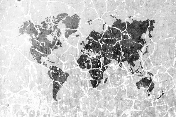 Lucido nuda struttura della parete di cemento tono morbido Colore bianco con mappa del mondo — Foto Stock