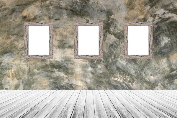 木材的露台和抛光光秃秃的混凝土与木相框图片 — 图库照片