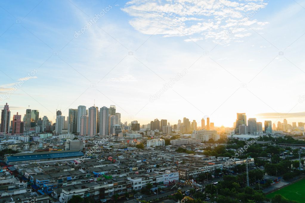 Sunshine morning time and transportation in Bangkok city Thailan