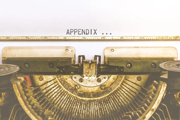 Máquina de escribir y papel blanco vacío con una palabra Apéndice, vintage — Foto de Stock