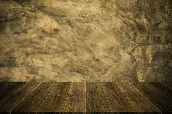 Деревянная терраса и отполированная голая бетонная стена текстура винтажного хлева Стоковая Картинка