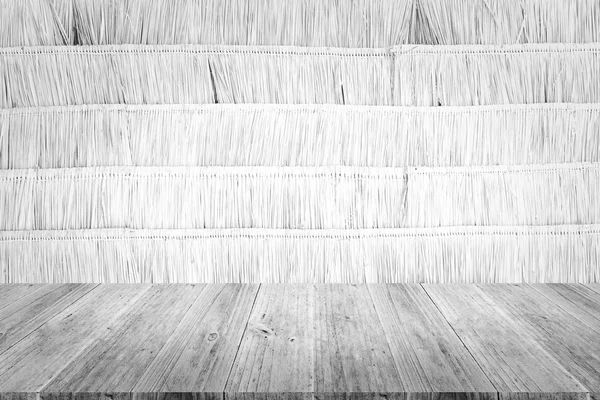 Terraza de madera y textura de pared de hojas secas — Foto de Stock