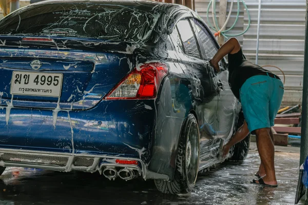 Modré auto praní — Stock fotografie