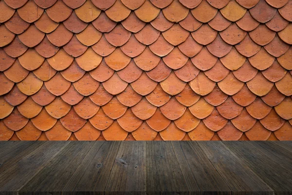 Madeira terraço e telha textura telhado — Fotografia de Stock