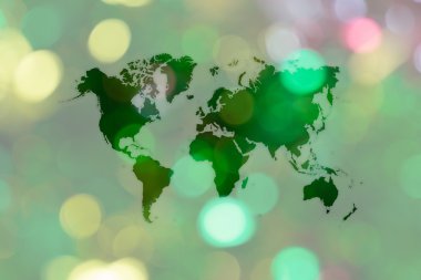Soyut bokeh arka planını Dünya Haritası ile Noel ağacı