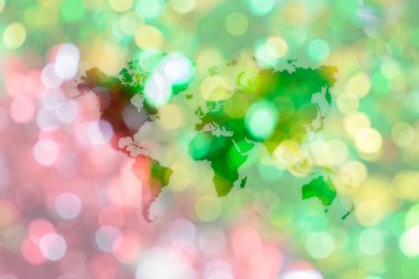 Soyut bokeh arka planını Dünya Haritası ile Noel ağacı