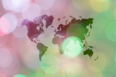 Soyut bokeh arka planını Dünya Haritası ile Noel ağacı