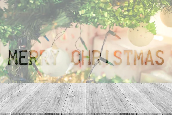 Wood terrace and Christmas tree decoration — Stock Photo, Image