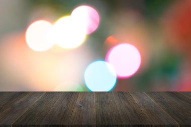 Ahşap Teras ve bulanık, bokeh arka plan Christm