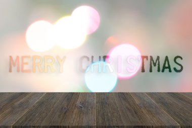 Ahşap Teras ve soyut bokeh arka planını Noel ağacı