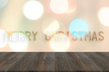 Ahşap Teras ve soyut bokeh arka plan Christmas Tree, p
