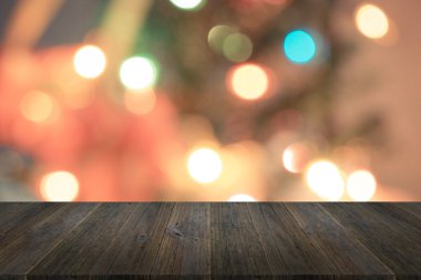 Ahşap Teras ve bulanık, bokeh arka plan Christm
