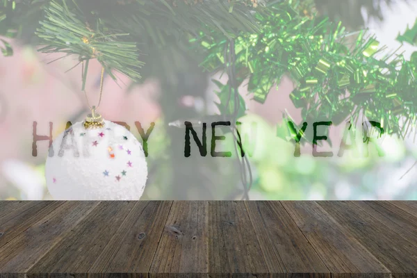 Terraza de madera y decoración del árbol de Navidad — Foto de Stock