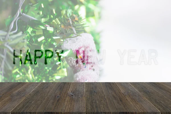 Terrazza in legno e decorazione dell'albero di Natale — Foto Stock