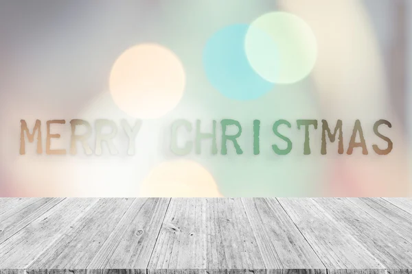 Wood terrace and Abstract bokeh background of Christmas tree , p — Stock Photo, Image