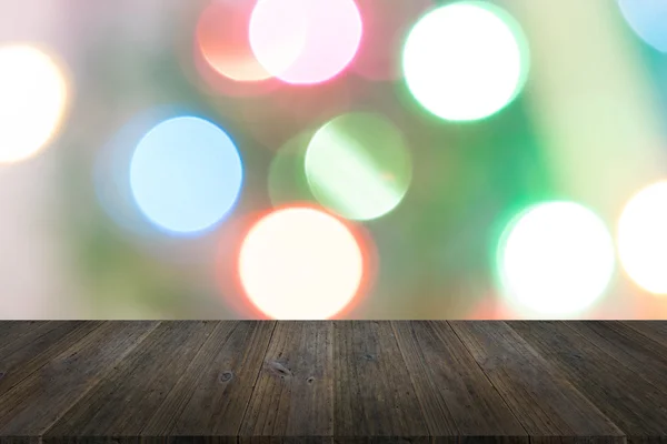 Dřevěné terasy a rozmazané abstraktní pozadí bokeh Vánoce — Stock fotografie