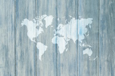 Ahşap doku yüzeyi ile Dünya Haritası