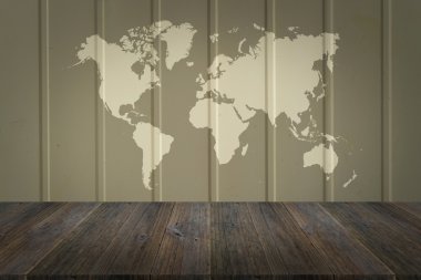 Duvar doku yüzeyi ahşap Teras ve dünya ile harita