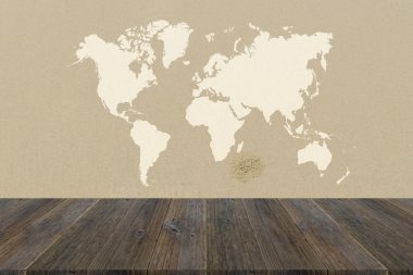 Kum doku yüzeyi ahşap Teras ve dünya ile harita