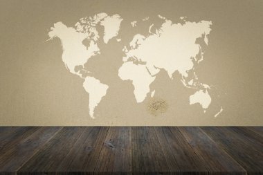 Kum doku yüzeyi ahşap Teras ve dünya ile harita