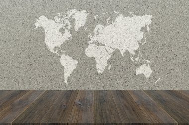 Duvar doku yüzeyi ahşap Teras ve dünya ile harita