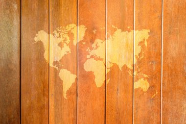 Ahşap doku yüzeyi ile Dünya Haritası