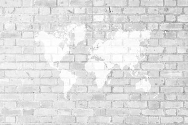 Dünya Haritası ile doku yüzeyi kırmızı tuğla duvar